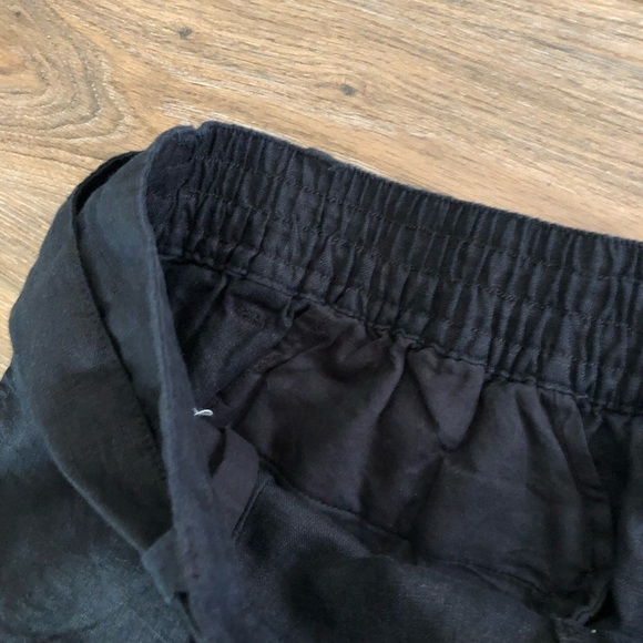 HALSTON Classic 100% Linen Washable Black Pants Belt Gold Buckle & Elastic Waist - Picture 10 of 12